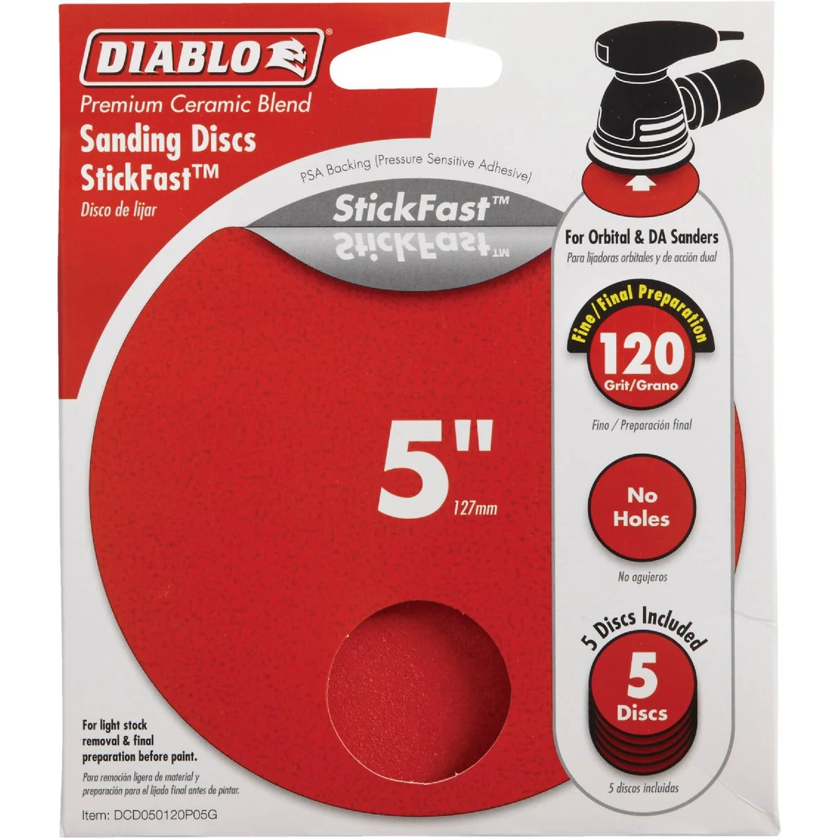 Prestigious Diablo StickFast 5 In. 120 Grit Sanding Disc 5-Pack Efficient
