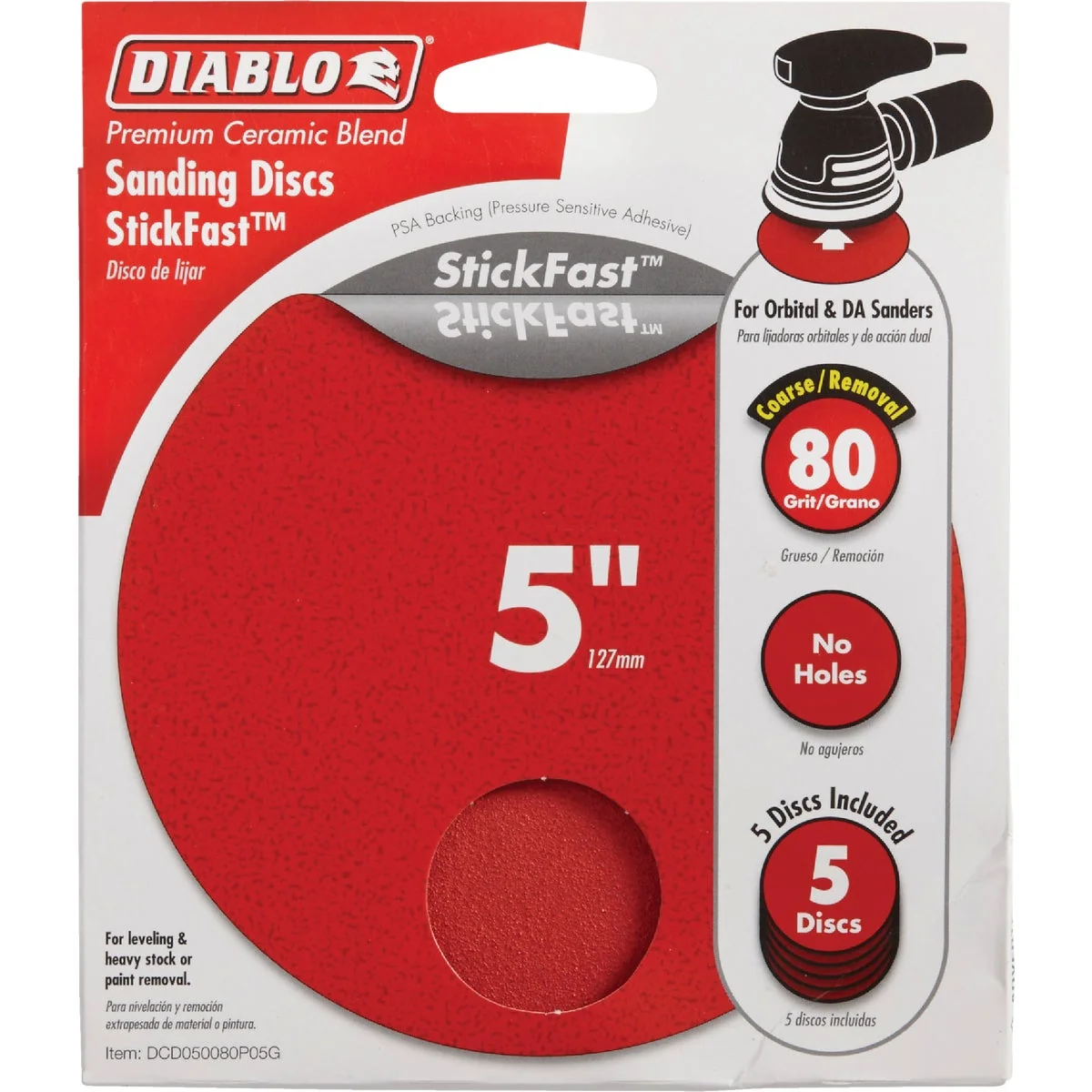Enhanced Diablo StickFast 5 In. 80 Grit Sanding Disc 5-Pack Lightweight