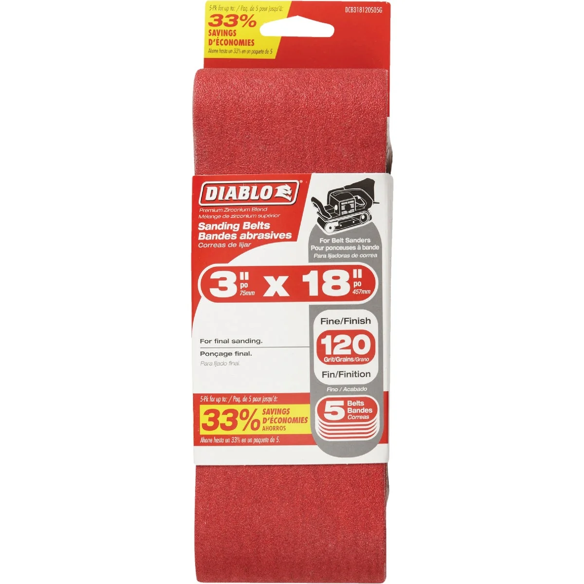 Expertly Made Diablo 3 In. x 18 In. 120 Grit General Purpose Sanding Belt 5-Pack Authentic