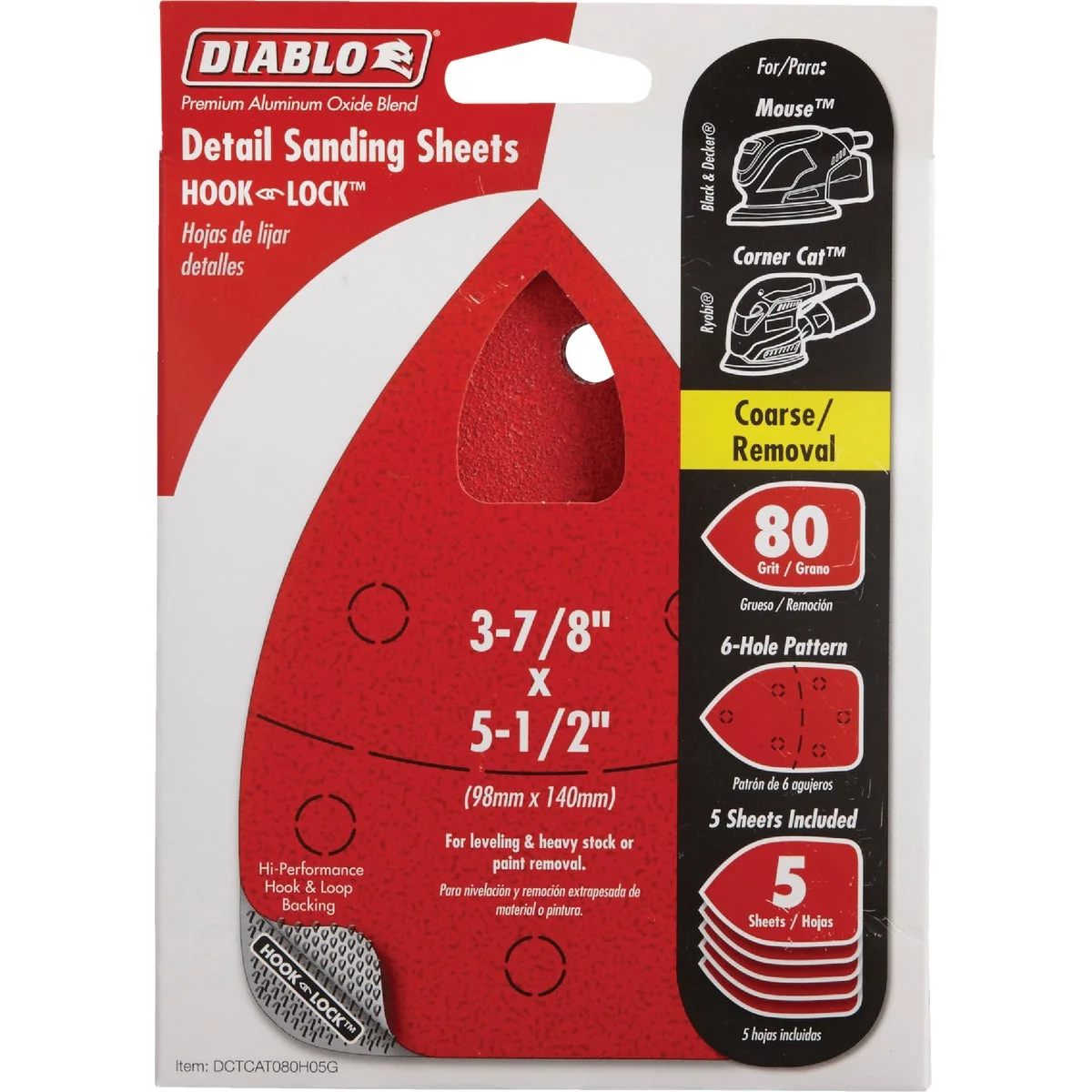 Solid Diablo 80 Grit Mouse Sandpaper 5-Pack Top-Quality