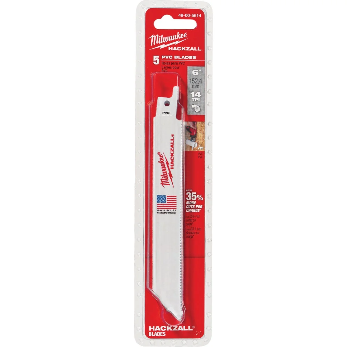 Breathable Milwaukee Hackzall 6 In. 6 TPI PVC Mini Reciprocating Saw Blade 5-Pack Proven