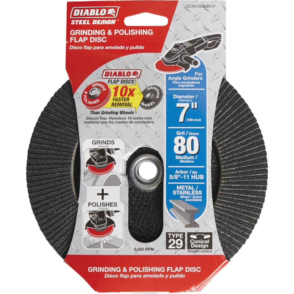 Flexible Diablo 7 In. x 5 8 In.-11 80-Grit Type 29 Steel Demon Angle Grinder Flap Disc with Hub Fine Crafted