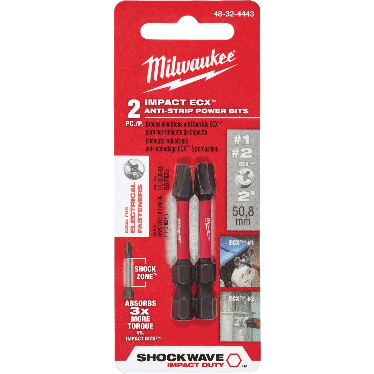 Detailed Milwaukee Shockwave 1 and 2 ECX 2 In. Power Impact Screwdriver Bit 2-Pack Clean