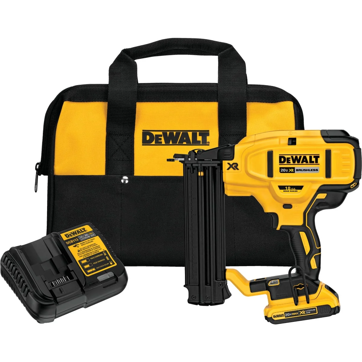 Premium DeWalt 20 Volt MAX XR Lithium-Ion Brushless 18-Gauge 2-1 8 In. Cordless Brad Nailer Kit Comfortable