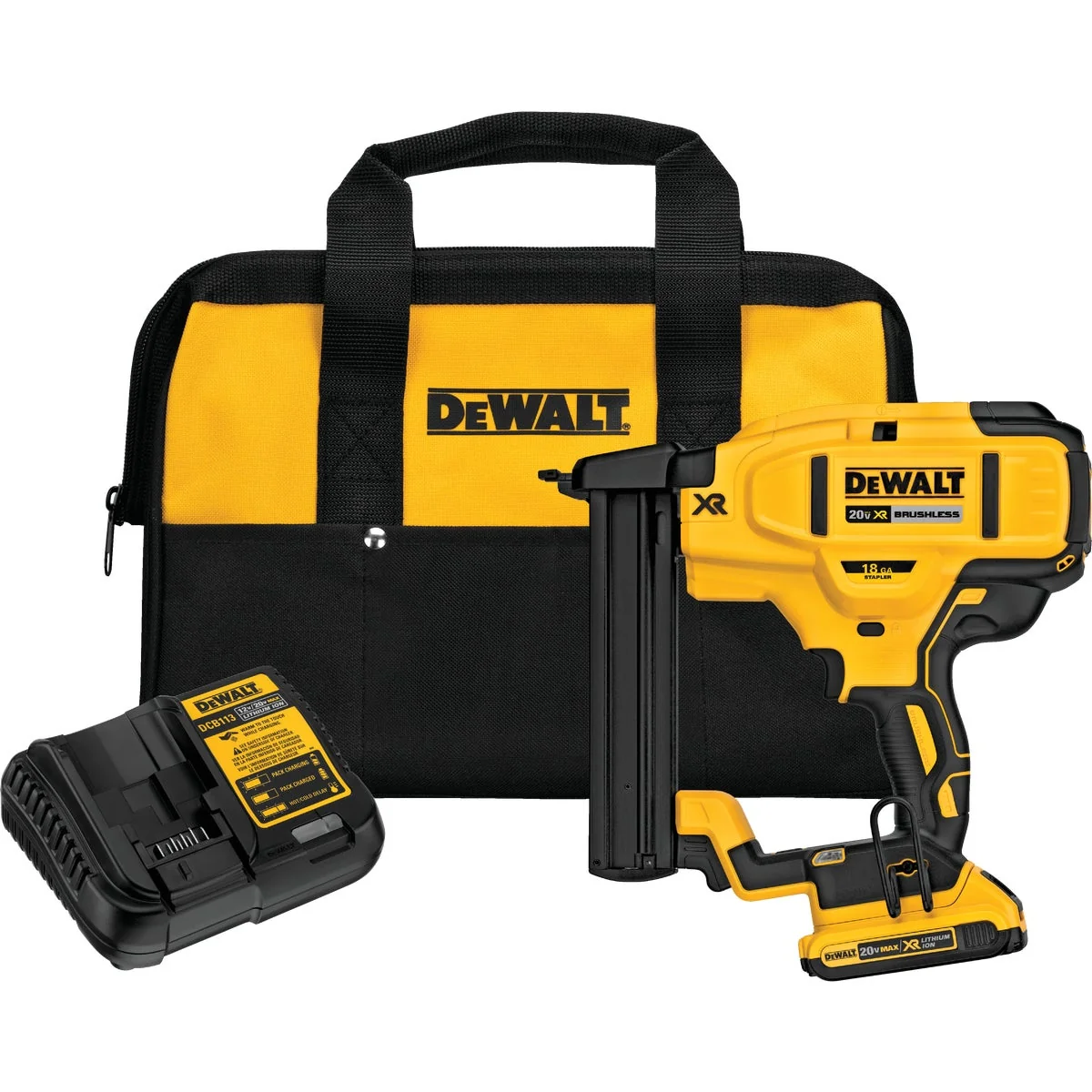 Premium DeWalt 20 Volt MAX XR Lithium-Ion Brushless 18-Gauge 1 4 In. Crown Cordless Finish Stapler Kit Genuine