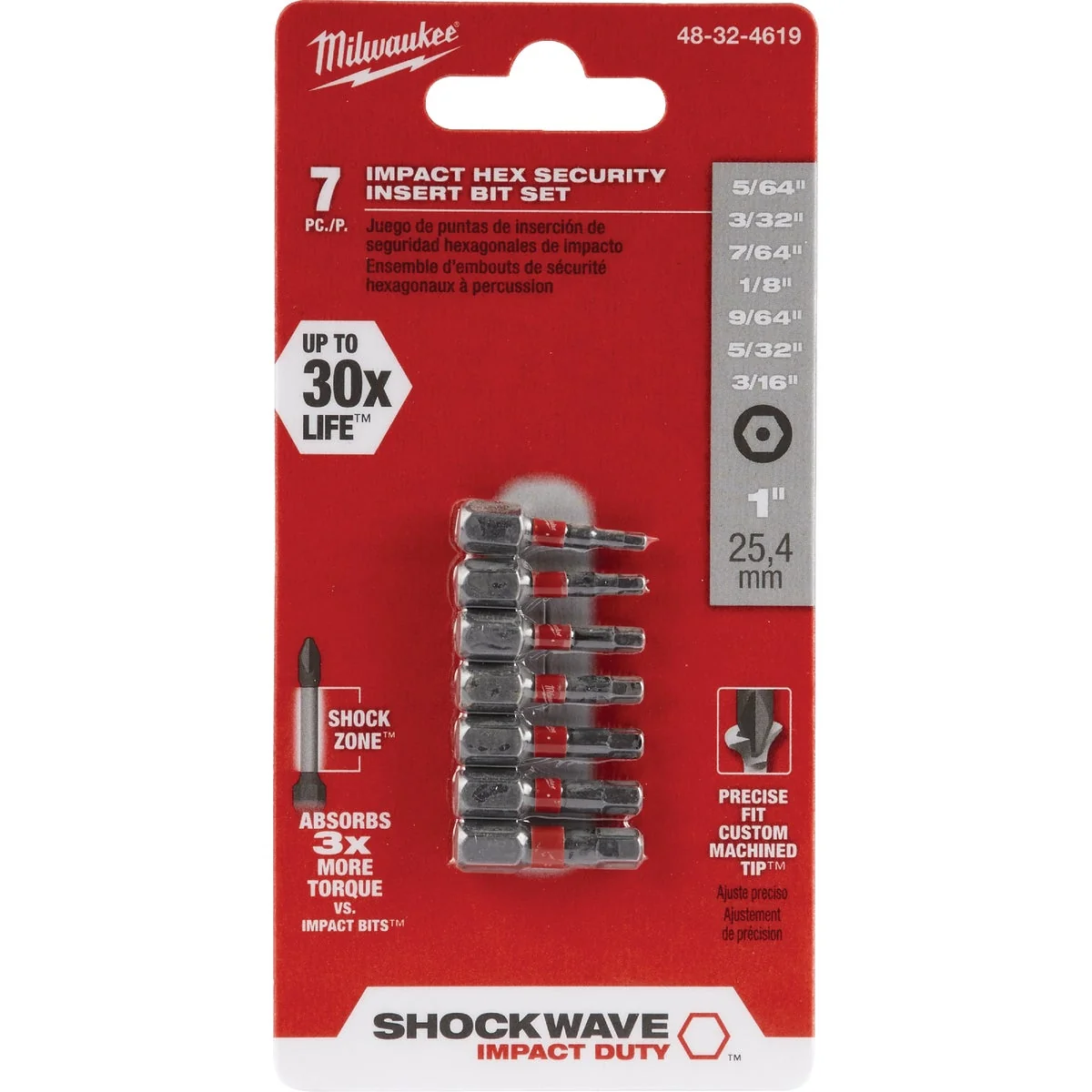 Recyclable Milwaukee Shockwave Hex Security Insert Impact Screwdriver Bit Set 7-Piece Durable
