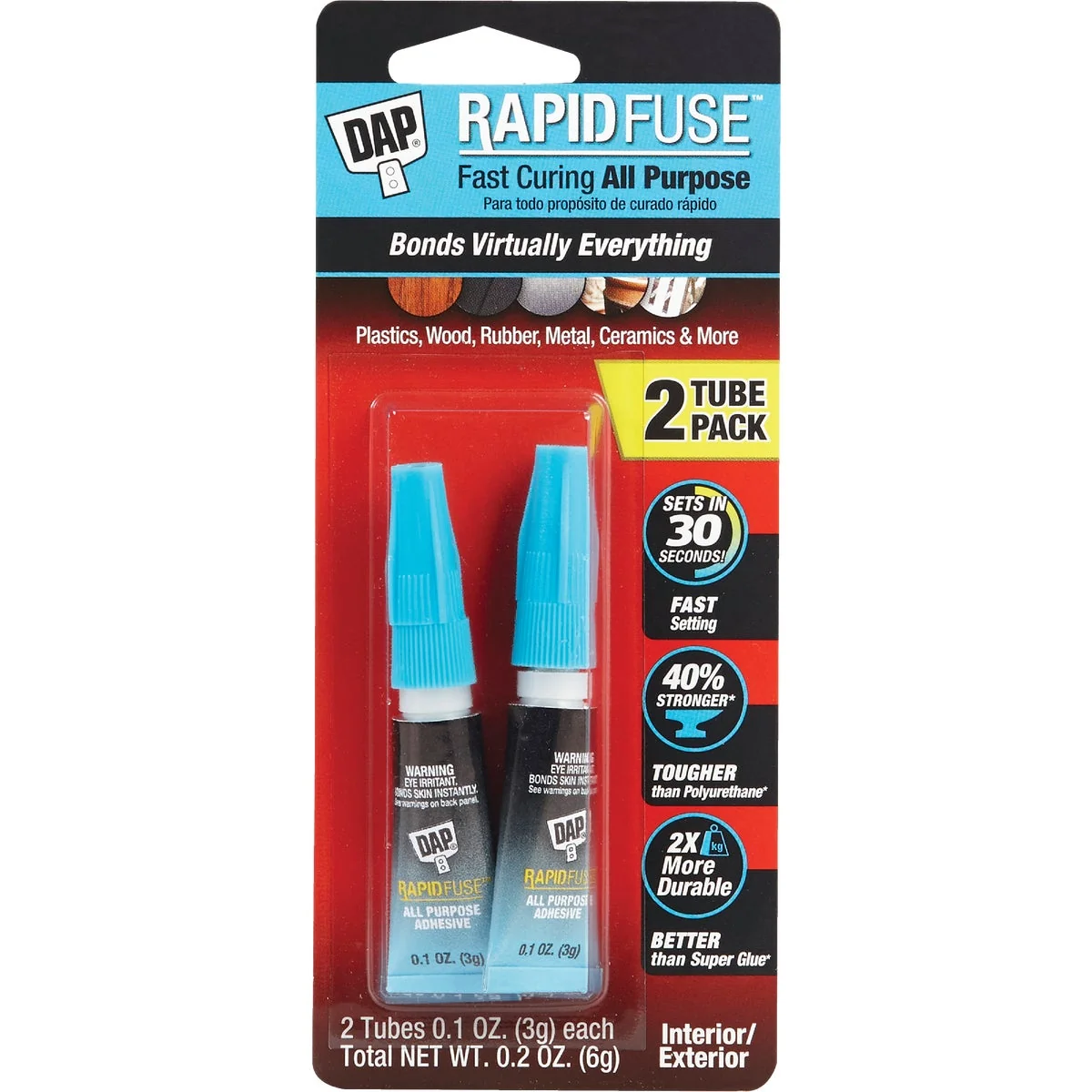 Easy-to-Use DAP RapidFuse 0.1 Oz. Clear Multi-Purpose Adhesive Tube 2-Pack User-Friendly
