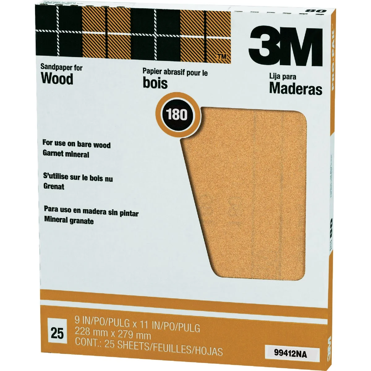 Efficient 3M Pro-Pak Wood Surfaces 9 In. x 11 In. 180 Grit Very Fine Sandpaper 25-Pack Breathable