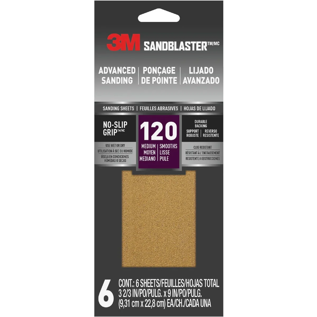 Relaxed 3M SandBlaster No Slip Grip Backing 3-2 3 In. x 9 In. 120 Grit Medium Sandpaper 6-Pack High-Performance