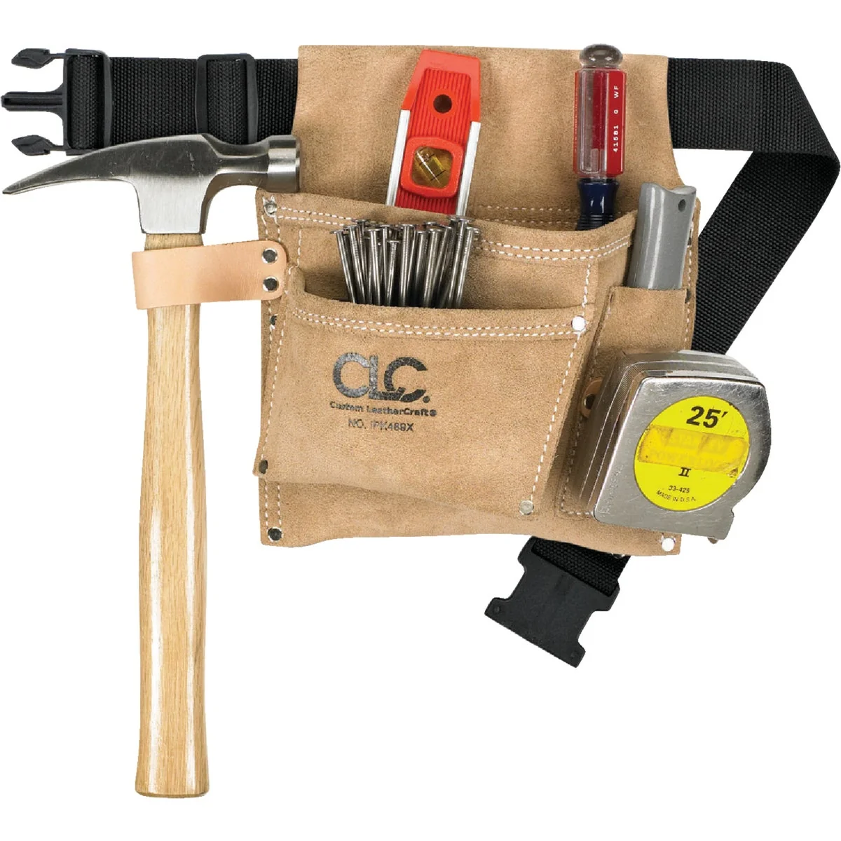 Efficient CLC 3-Pocket Suede Leather Nail Tool Bag with Belt Refined
