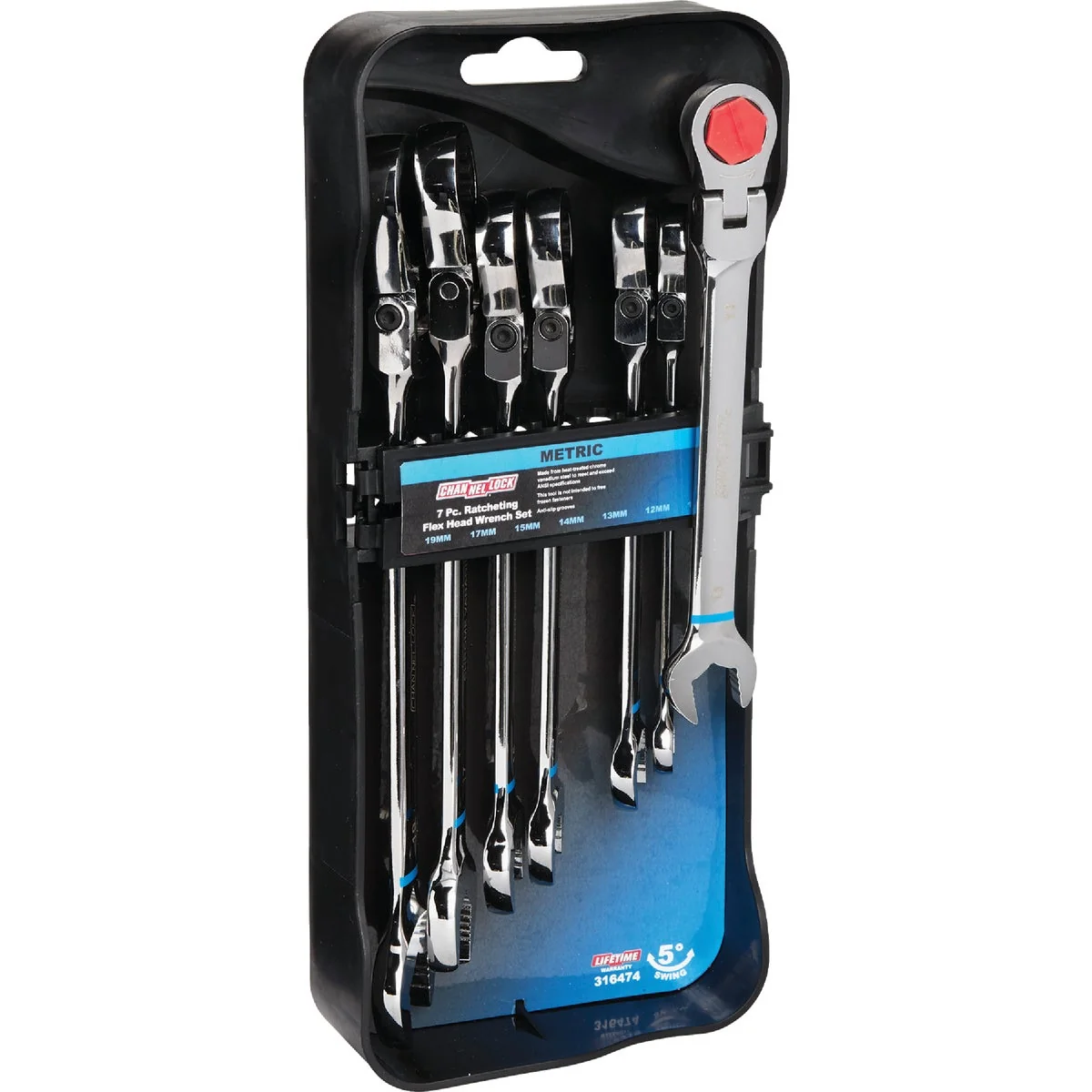 World-Class Channellock Metric 12-Point Flex Head Ratcheting Combination Wrench Set 7-Piece High-Grade