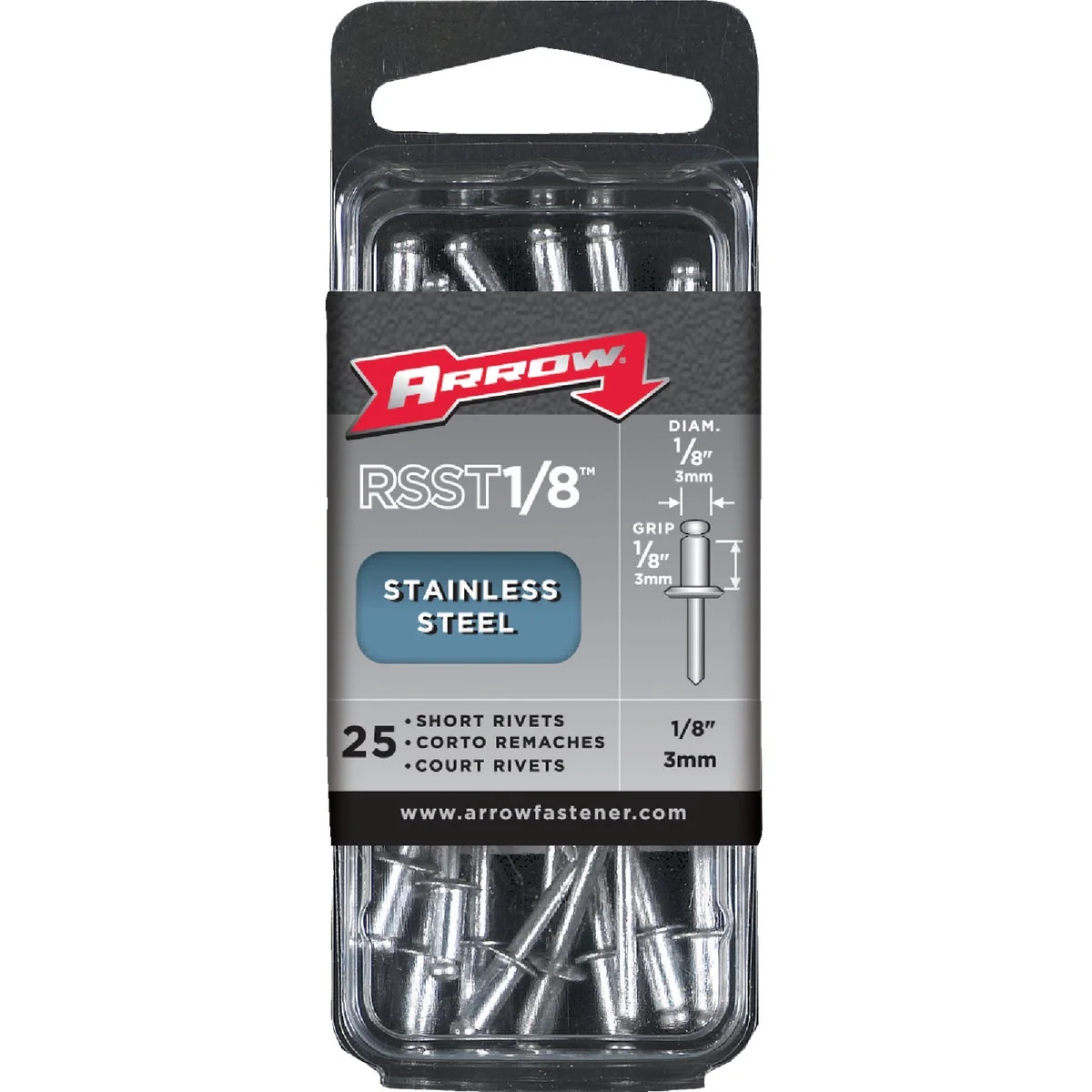 Trendy Arrow 1 8 In. x 1 4 In. Stainless Steel Rivet 25 Count Elegant