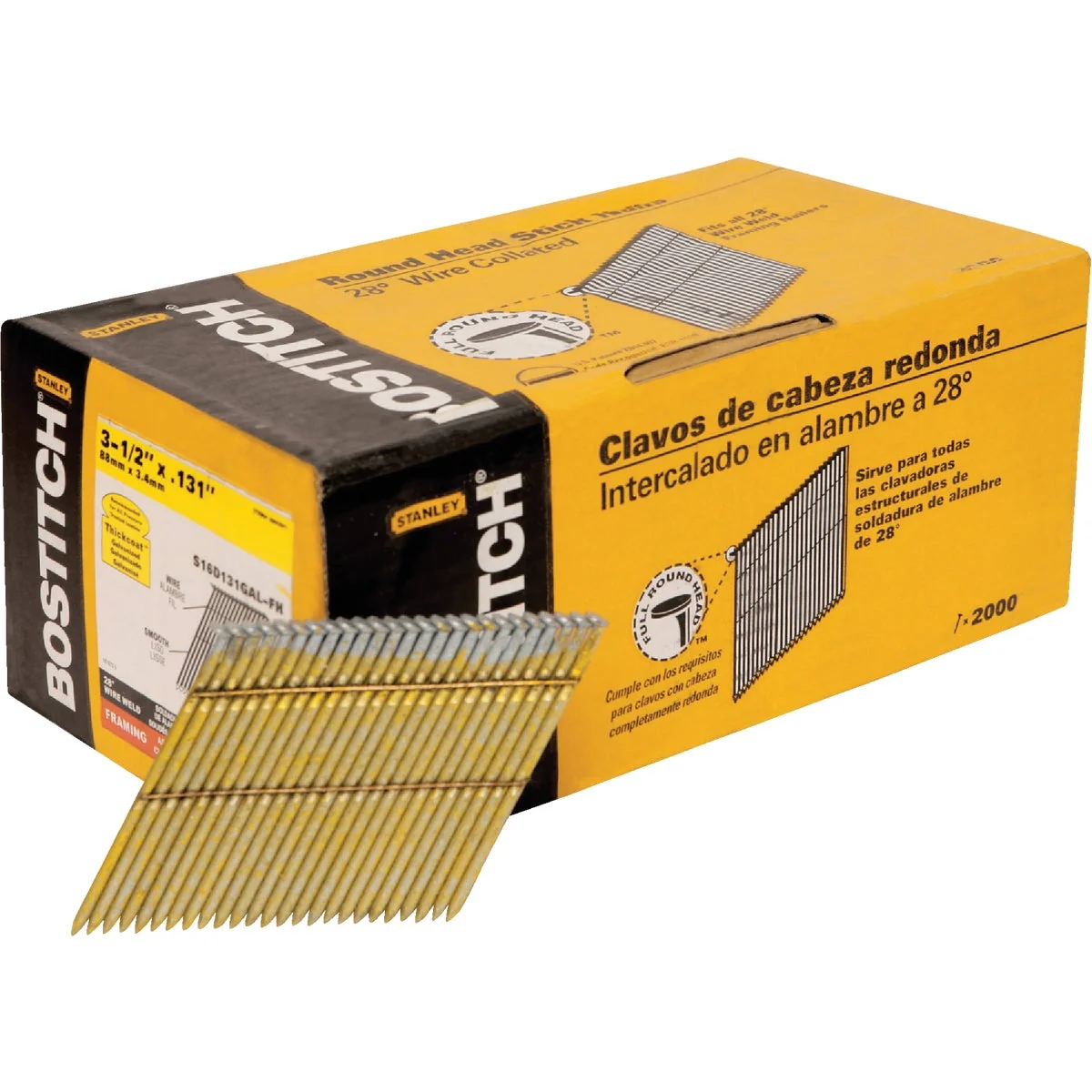 Premium Bostitch 28 Degree Wire Weld Galvanized Offset Round Head Framing Stick Nail 3-1 2 In. x .131 In. 2000 Ct. Convenient