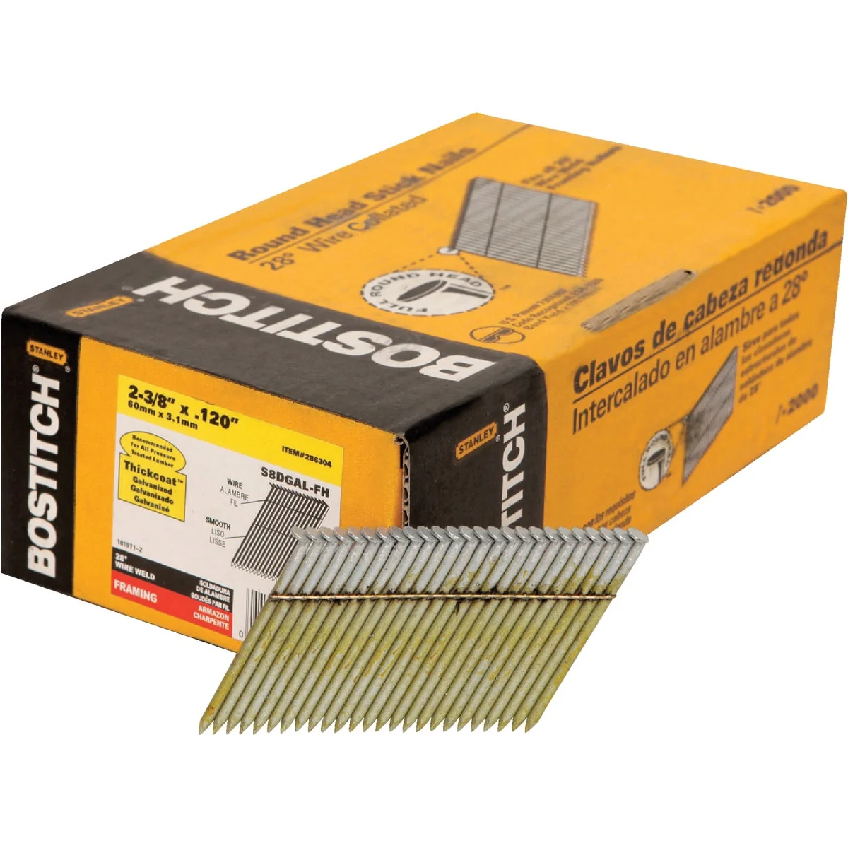 Original Design Bostitch 28 Degree Wire Weld Galvanized Smooth Shank Offset Round Head Framing Stick Nail 2-3 8 In. x .120 In. 2000 Ct. Recyclable