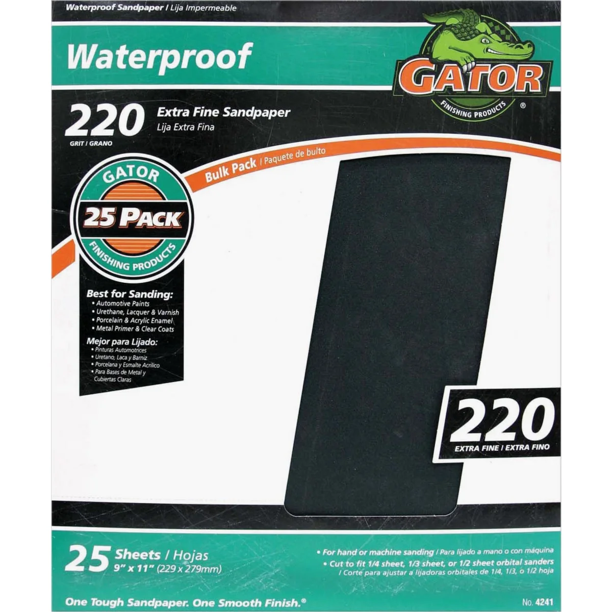 Sophisticated Gator Waterproof 9 In. x 11 In. 220 Grit Extra Fine Sandpaper 25-Pack Refined