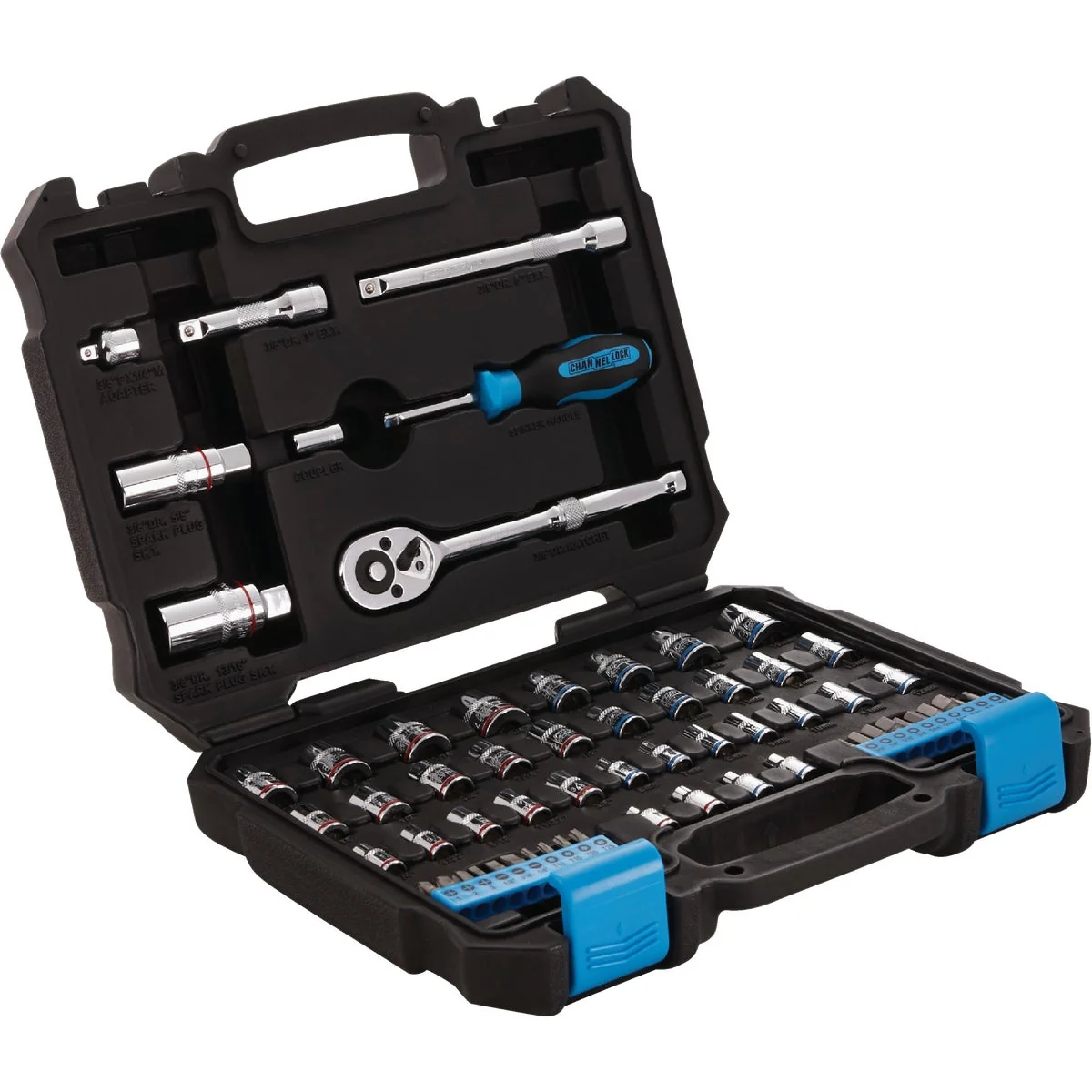 Sustainable Channellock Standard and Metric 1 4 In. and 3 8 In. Drive Combination Ratchet Socket Set 63-Piece Secure