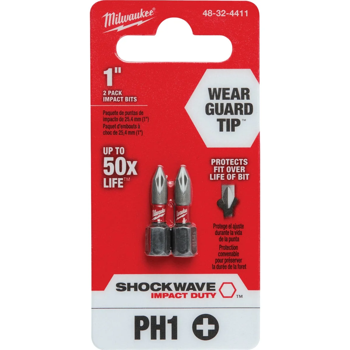 Premium Material Milwaukee Shockwave 1 Phillips 1 In. Insert Impact Screwdriver Bit 2-Pack Comfortable