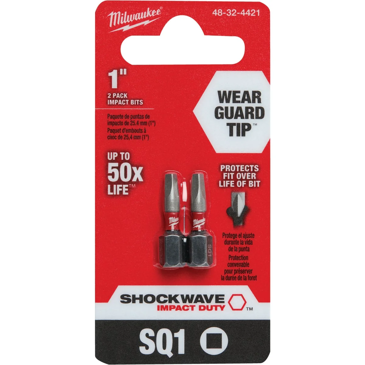 High-End Milwaukee Shockwave 1 Square Recess 1 In. Insert Impact Screwdriver Bit 2-Pack Verified
