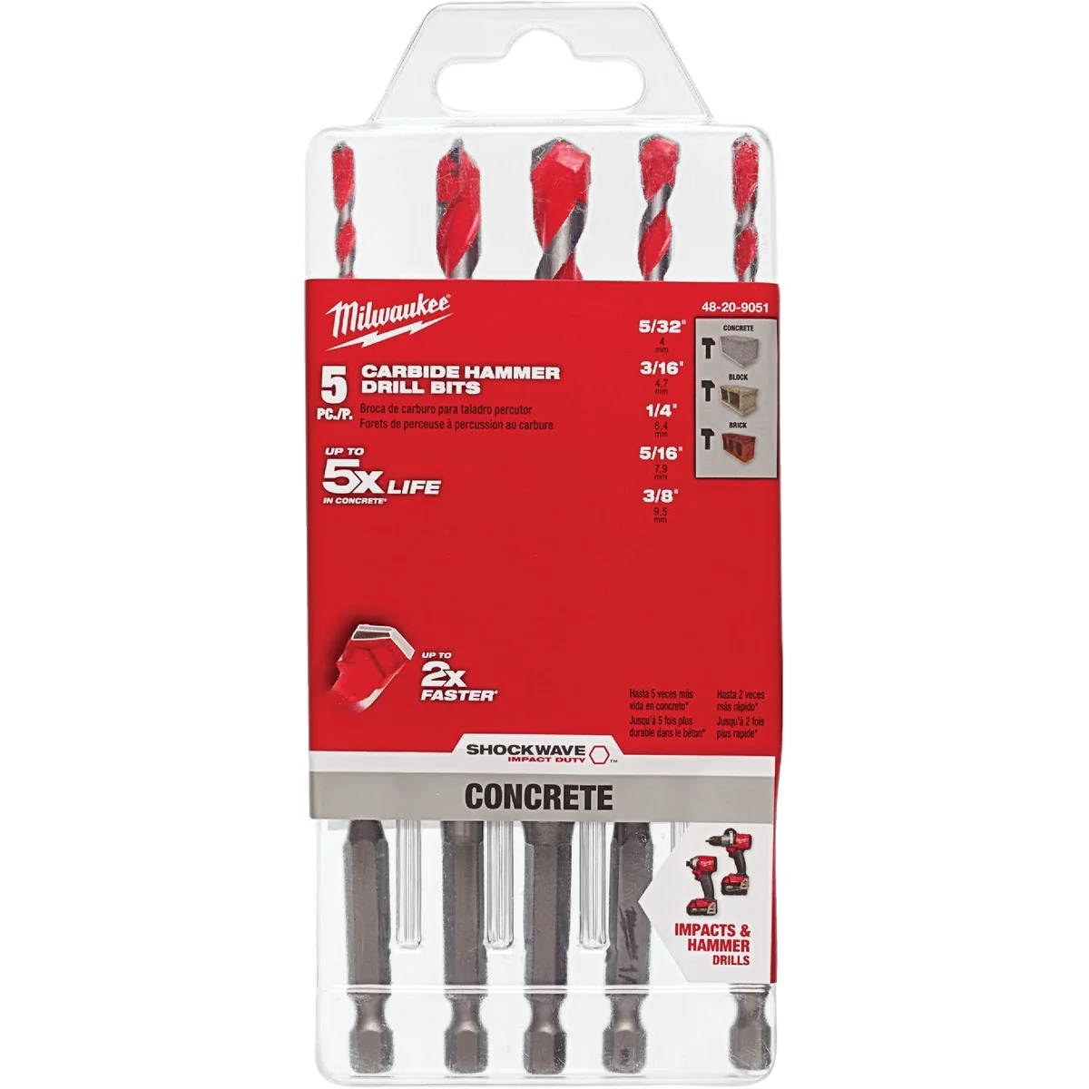 Recyclable Milwaukee 5-Piece Shockwave Carbide Masonry Drill Bit Set Healthy