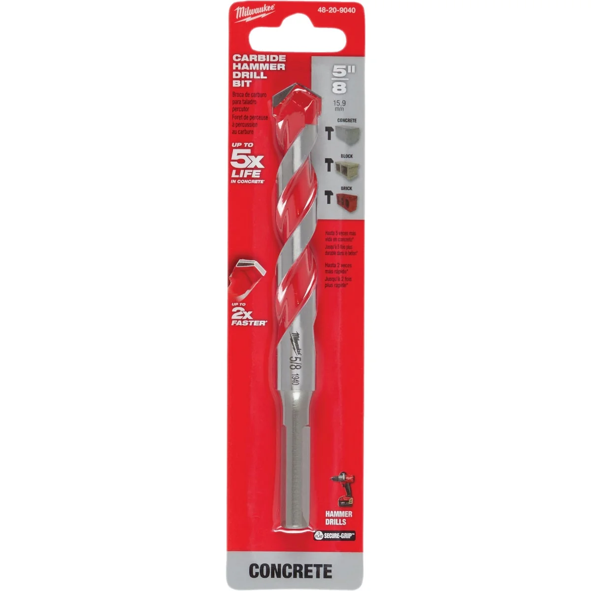 Proven Milwaukee 5 8 In. x 6 In. Carbide Masonry Drill Bit Lightweight