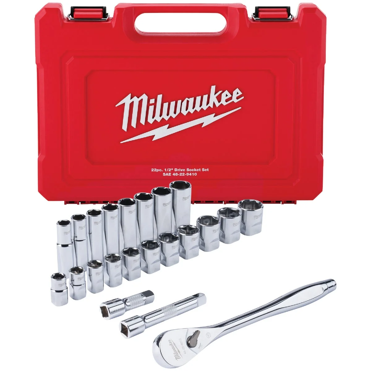 Original Milwaukee Standard 1 2 In. Drive 6-Point Ratchet Socket Set 22-Piece Convenient
