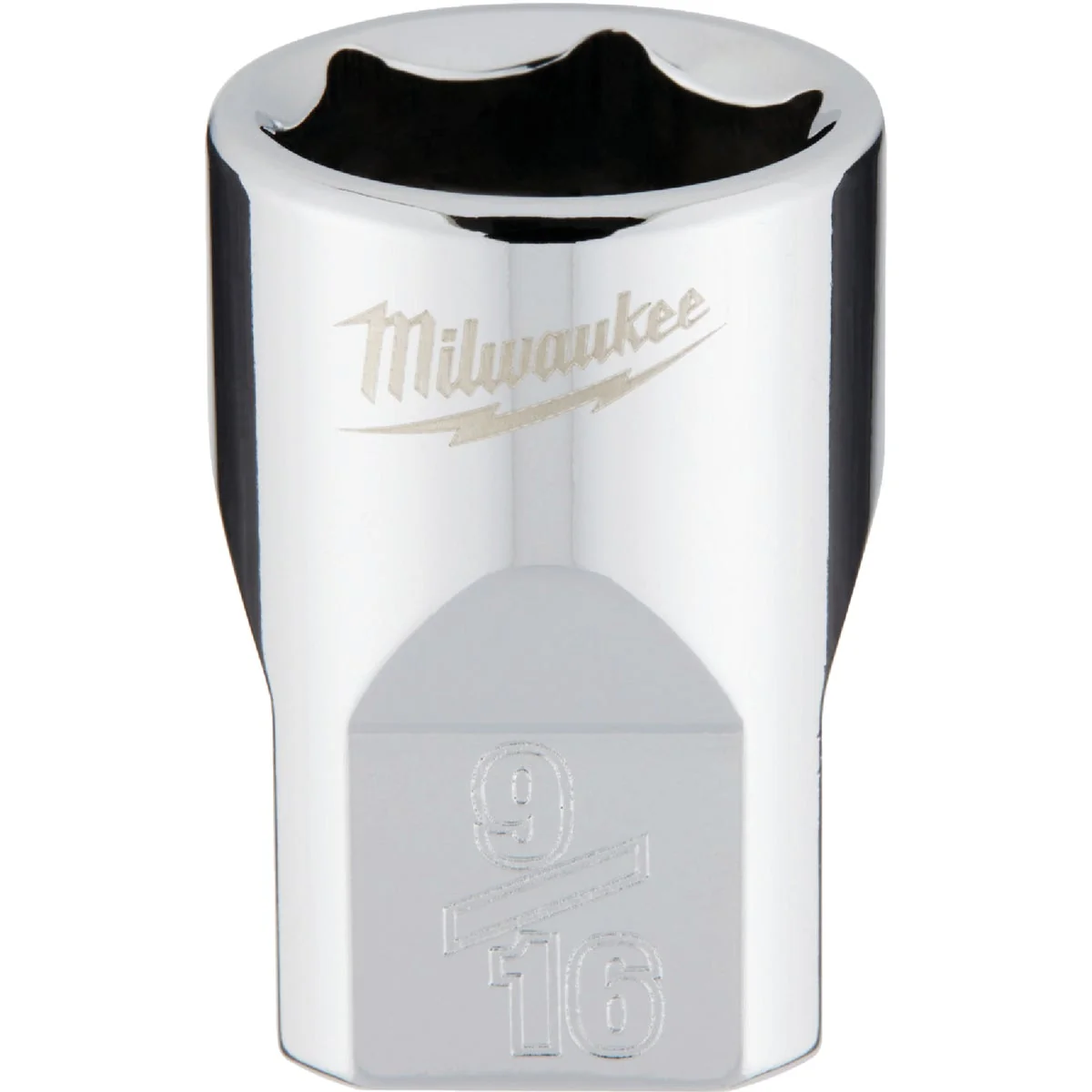 Lightweight Milwaukee 3 8 In. Drive 9 16 In. 6-Point Shallow Standard Socket with FOUR FLAT Sides Detailed