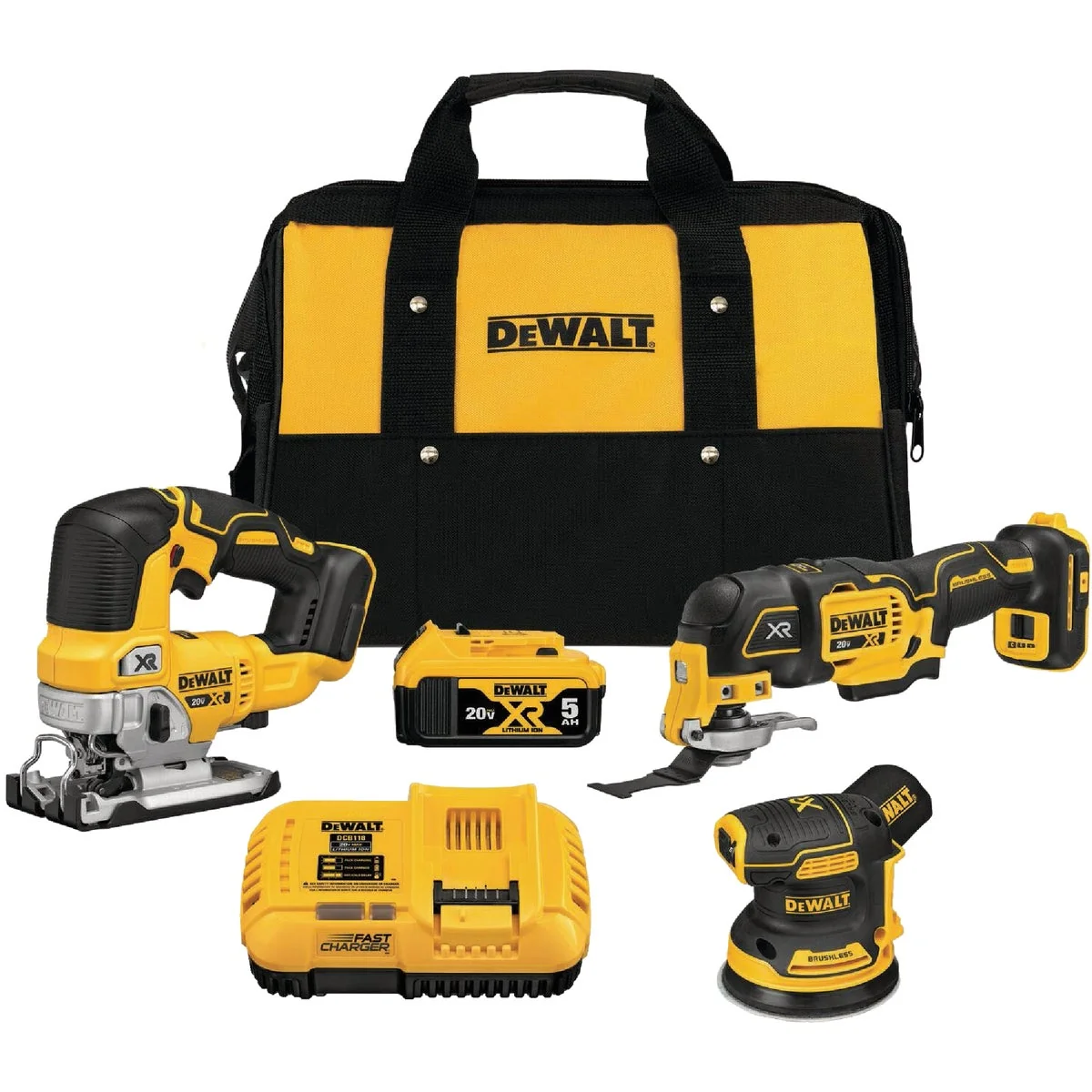 World-Class DeWalt 3-Tool 20V MAX XR Lithium-Ion Brushless Random Orbital Sander Oscillating Tool Jigsaw Cordless Tool Combo Kit Contemporary
