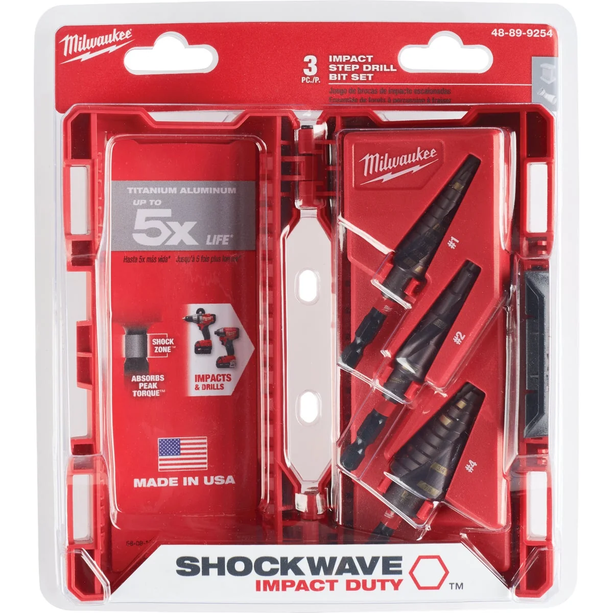 Modern Milwaukee Shockwave Impact Duty 3-Piece Titanium Step Drill Bit Set 1 2 4 Green