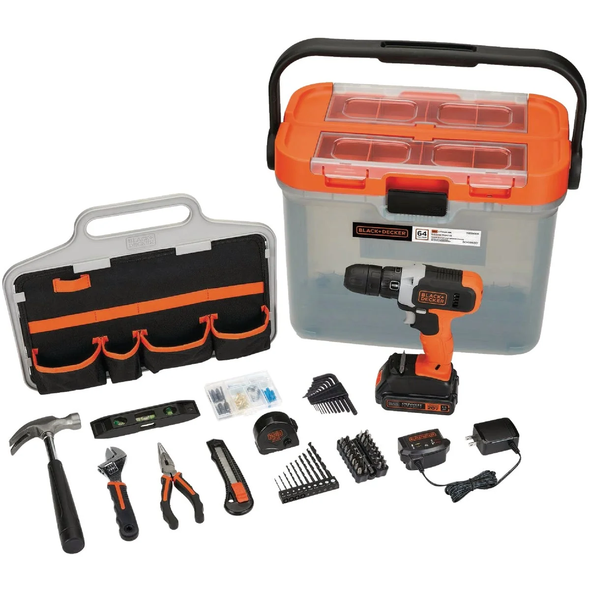 Reusable Black Decker 20V MAX Lithium-Ion Cordless Drill Driver 63-Piece Hand Tool Accessory Home Project Kit Trendy