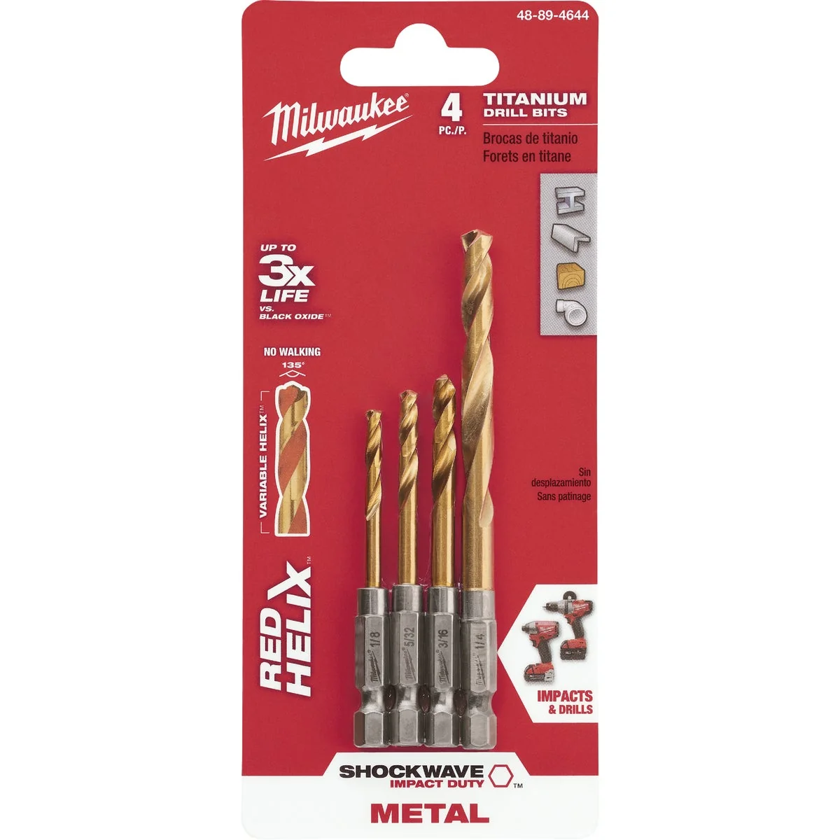 Expertly Made Milwaukee Shockwave 4-Piece Impact Duty Titanium Hex Shank Drill Bit Set 1 8 In. thru 1 4 In. User-Friendly