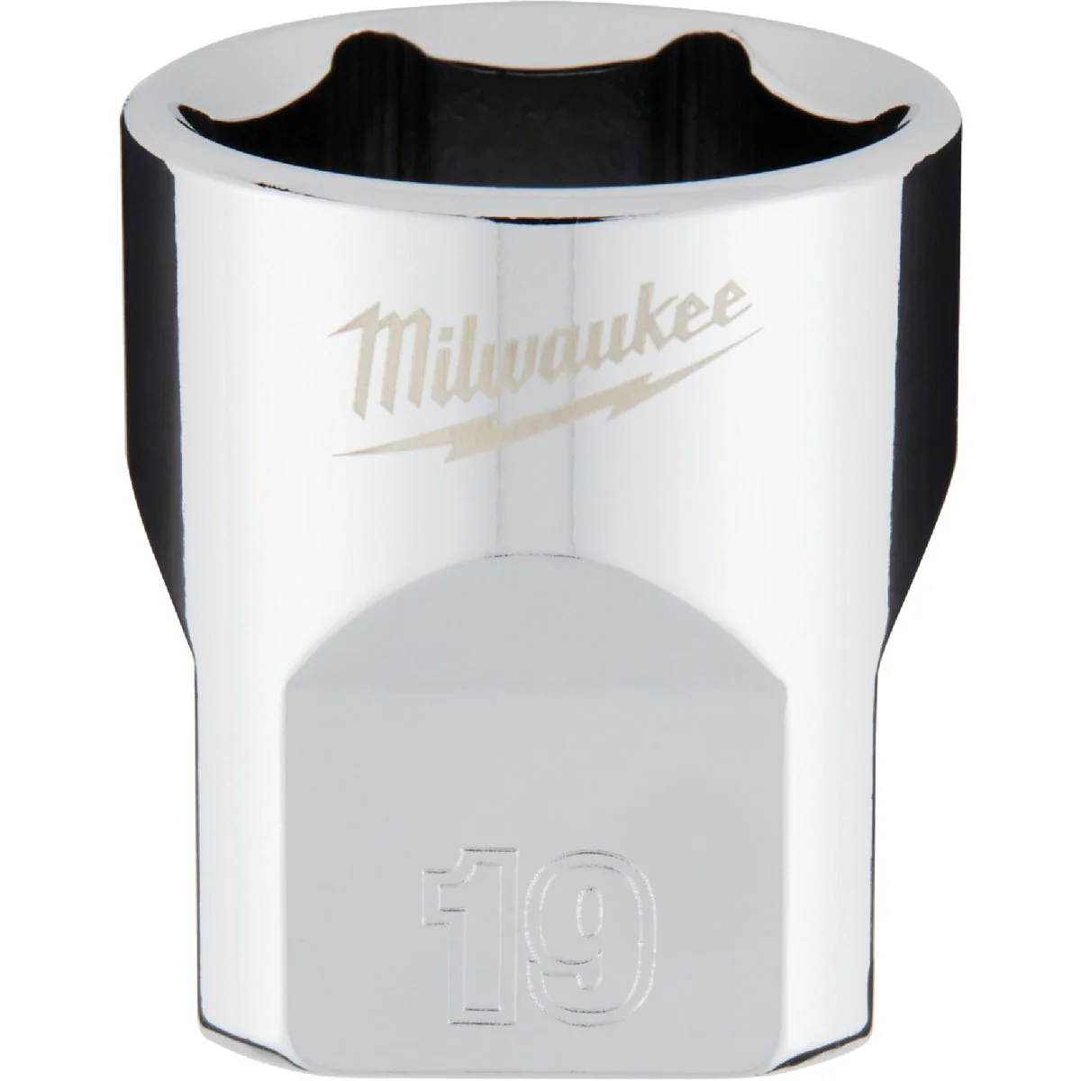 Premium Milwaukee 3 8 In. Drive 19 mm 6-Point Shallow Metric Socket with FOUR FLAT Sides Flexible