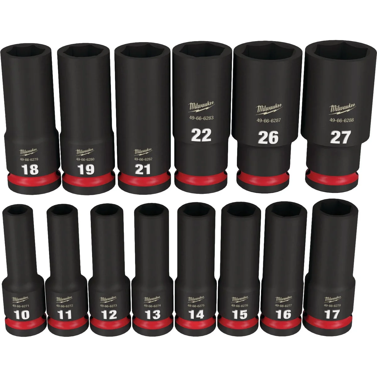 Flexible Milwaukee SHOCKWAVE Metric 1 2 In. Drive 6-Point Deep Impact Driver Set 14-Piece Lightweight