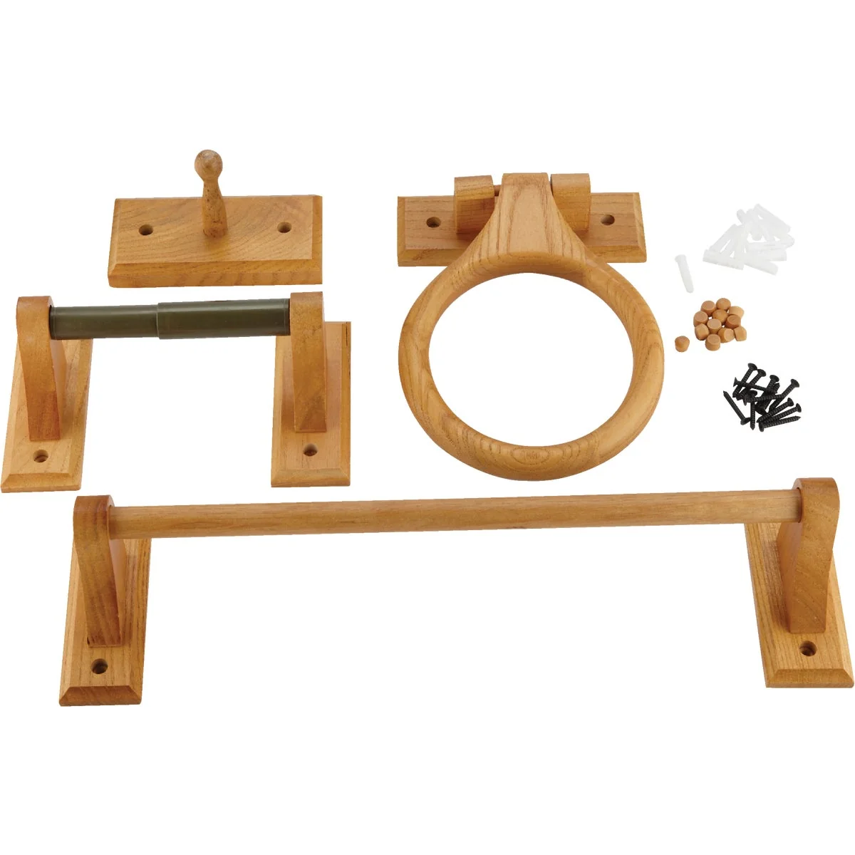 Easy-to-Use Home Impressions Medium Oak Bath Accessory Kit Stylish