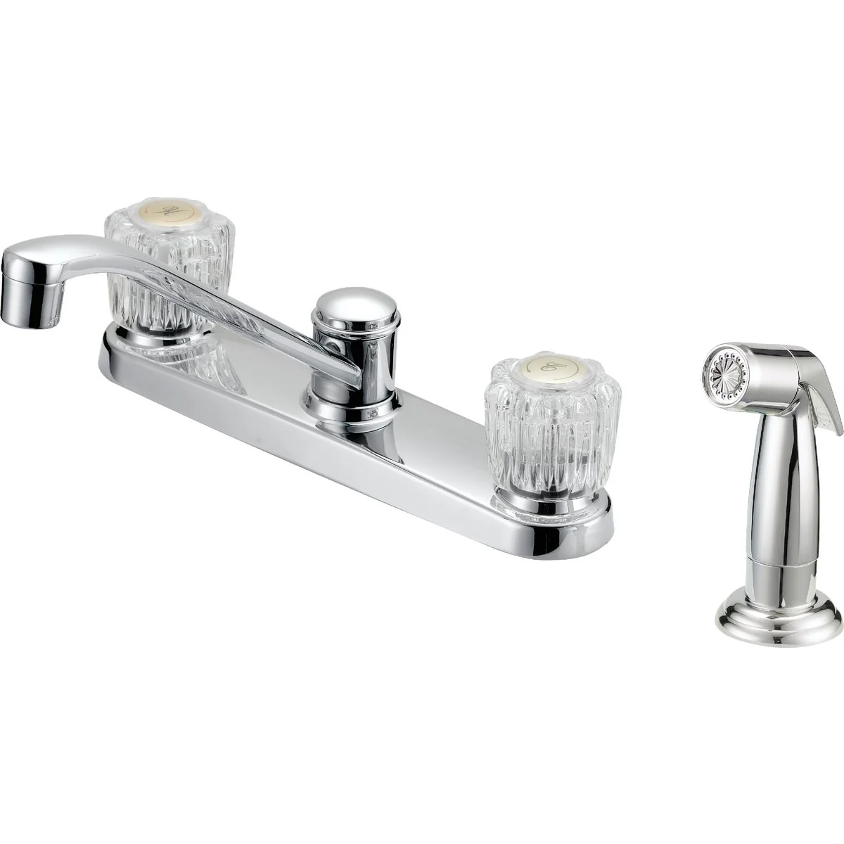 Fine Home Impressions Dual Handle Double Acrylic Knob Kitchen Faucet with Side Spray Chrome Authentic