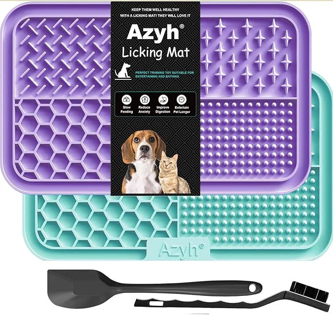 Genuine Licking Mat for Dogs Cats 2 Pack Slow Feeder Lick Pat for Large Dogs and Puppies Anxiety Relief Dog Toys Feeding Mat for Butter Yogurt Peanut Pets Bathing Grooming Training Mat 9.9” × 6” About ThisOverview Artisan