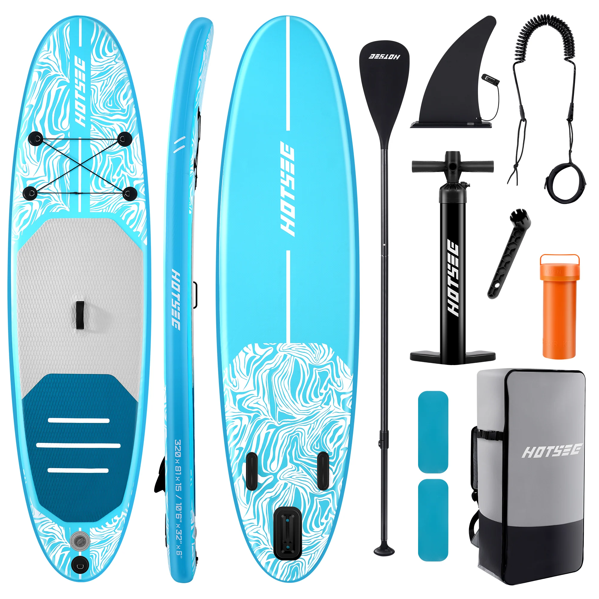 Eco-Friendly 10’6 Inflatable Stand Up Paddle Board 6 Thick SUP with Accessories Double Action Pump High-Performance