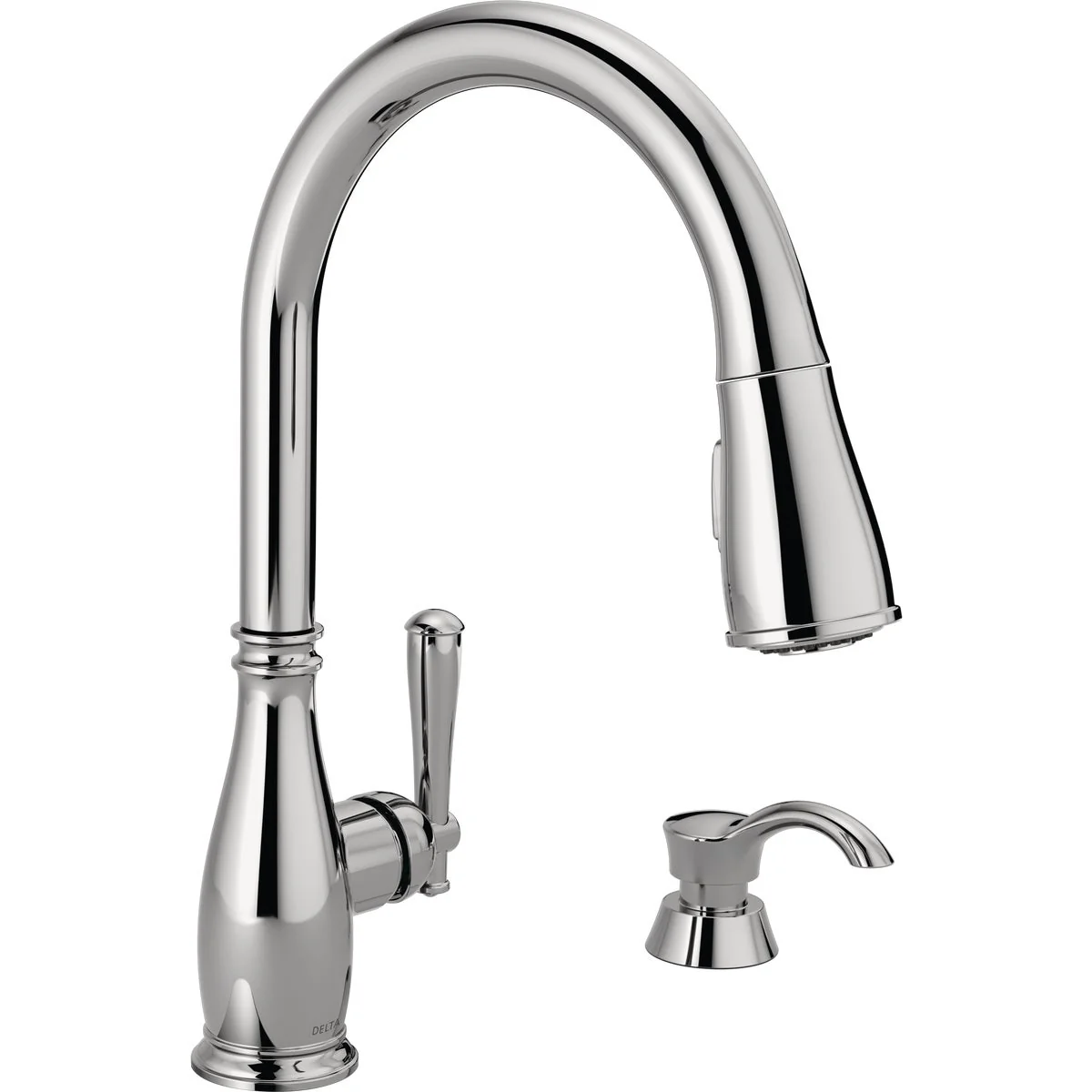 Green Delta Charmaine Chrome Single Handle Pull-Down Kitchen Faucet with Soap Dispenser Traditional