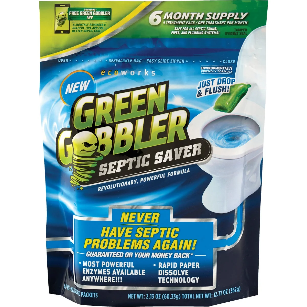 Expertly Made Green Gobbler Septic Saver 12.77 Oz. Septic Tank Treatment 6-Pack Fine Crafted