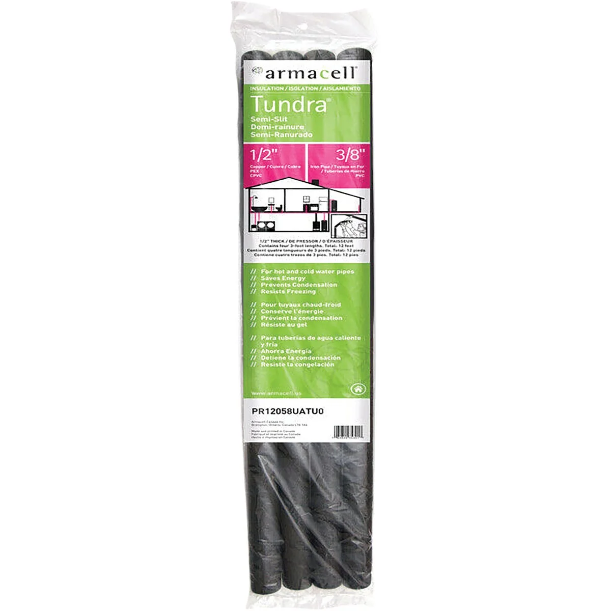 Responsible Tundra 1 2 In. Wall Semi-Slit Polyethylene Pipe Insulation Wrap 1 2 In. x 3 Ft. 4-Pack Fits Pipe Size 1 2 In. Copper 3 8 In. Iron Efficient