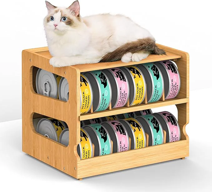 Secure Teamkio Stackable Bamboo Cat Food Organizer 2-Tier Adjustable FIFO Can Dispenser Space-Saving Storage Holds Up to 36 Cans – I for Pantry Cabinet CountertopAbout ThisOverview Exclusive