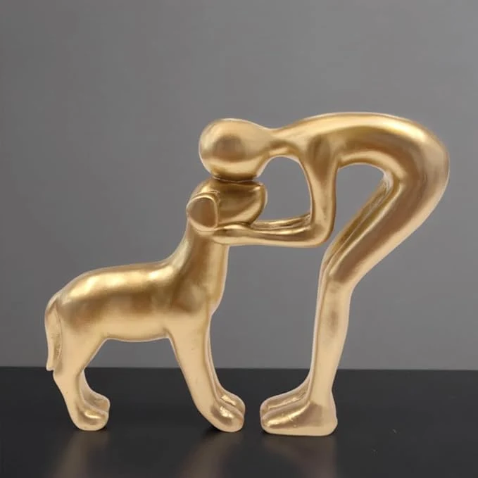 Official Human and Dog Statue Decoration Cute Pet Sculpture Home Decor Tabletop Ornament Figurines Office Living Room Bedroom Home for Dog Lovers Friends Family Decoration Gold ColorAbout This Easy-to-Use