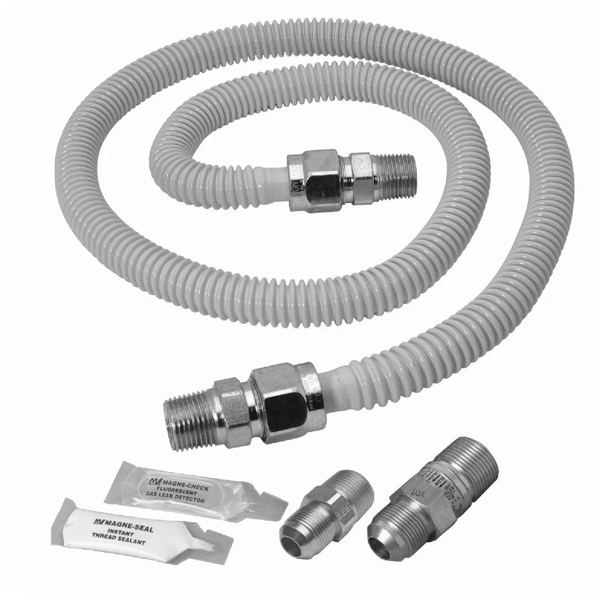 Pure Dormont 5 8 In. OD x 48 In. Coated Stainless Steel Gas Connector Range Kit 1 2 In. MIP Tapped 3 8 In. FIP x 1 2 In. MIP SmartSense High-Grade