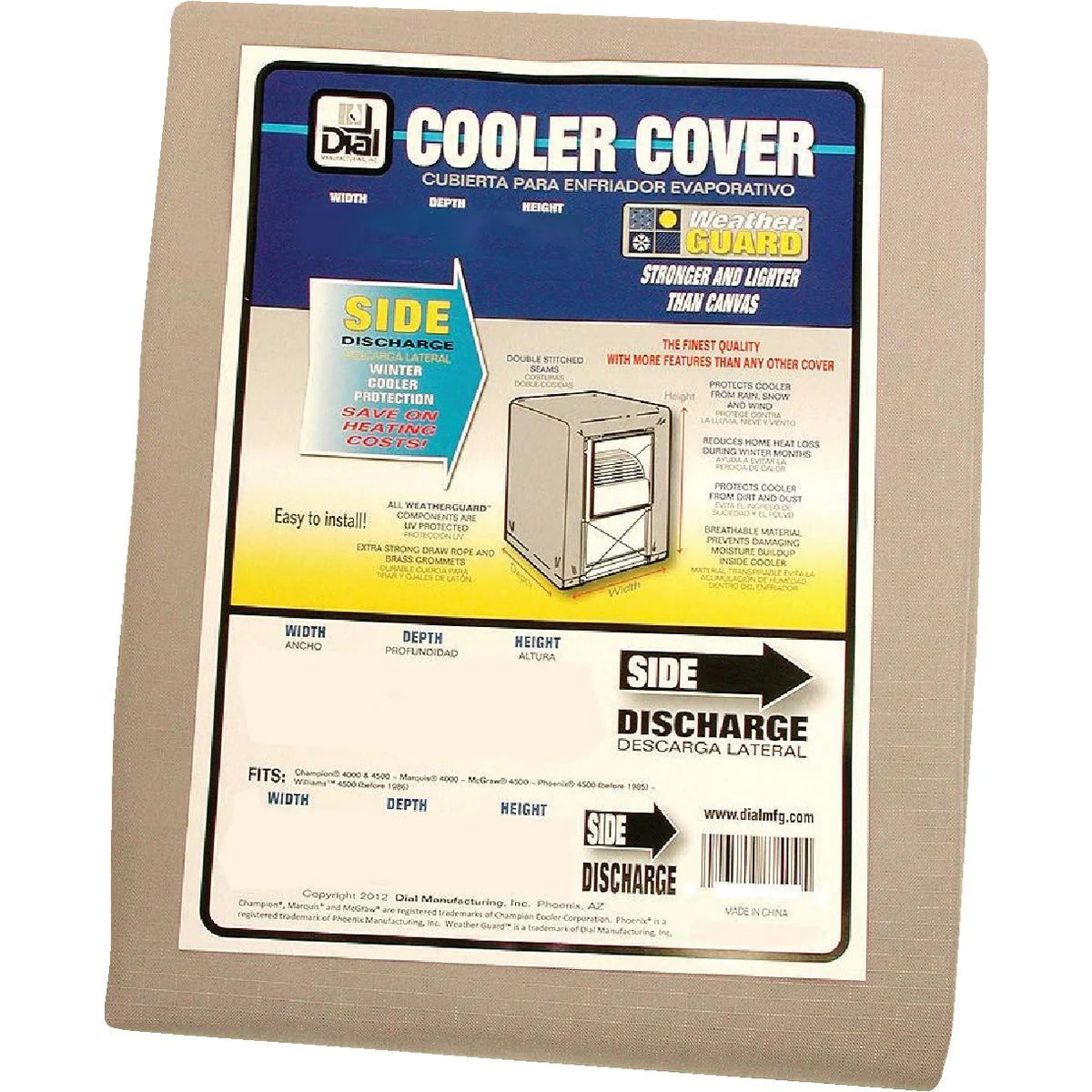 Contemporary Dial 28 In. W x 28 In. D x 34 In. H Polyester Evaporative Cooler Cover Side Discharge Certified