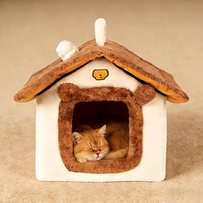 Innovative Lovely Cat Bed for Indoor Cats Cartoon Pattern Cat Cave Bed with Handle Design Soft Cat Hideaway Indoor Cat House for Kitten Puppy Small Pets L About ThisOverview Eco-Friendly