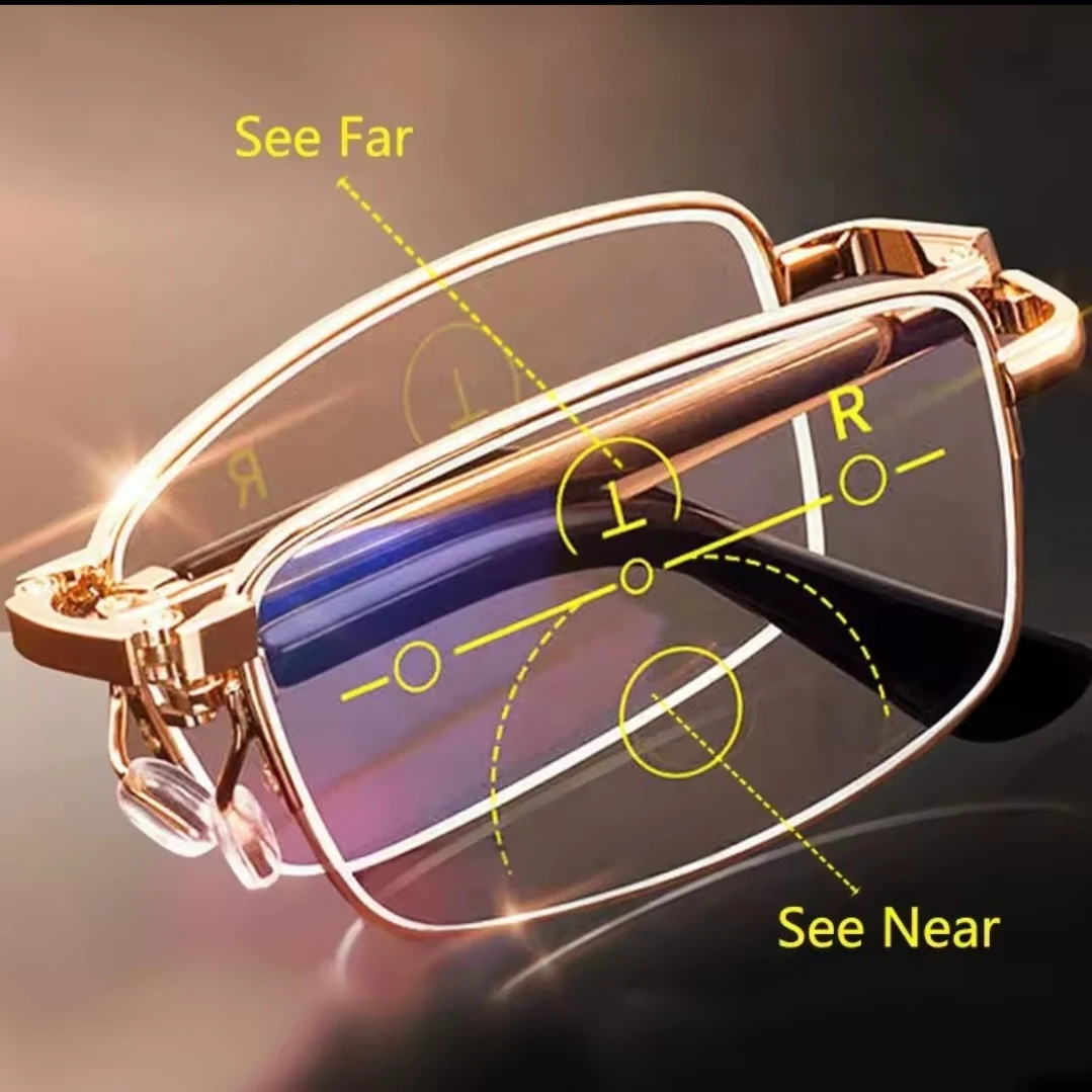 Enhanced Portable Folding Reading Glasses Progressive Bifocal Anti-Blue Light Crafted
