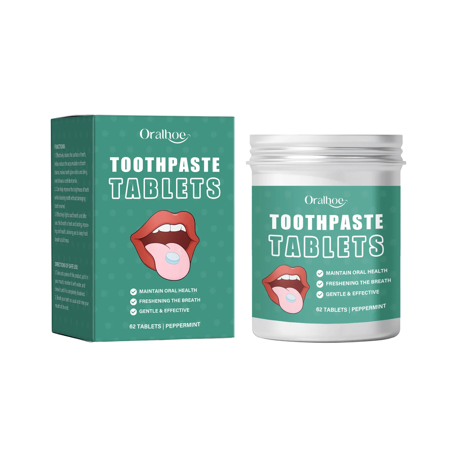 Artisan OralGos Eco-Friendly Jasmine Mint Toothpaste Tablets Premium Travel Jar Official