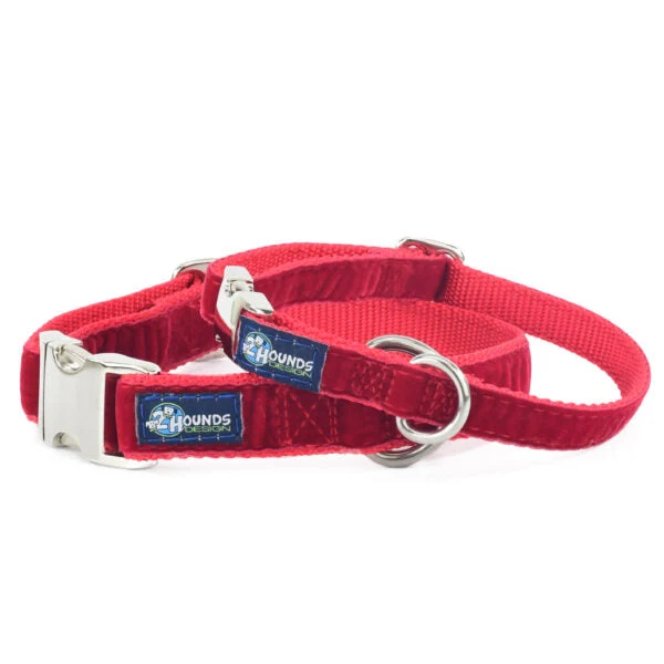 Elegant Red Velvet Essential Buckle Martingale Dog Collar Easy-to-Use