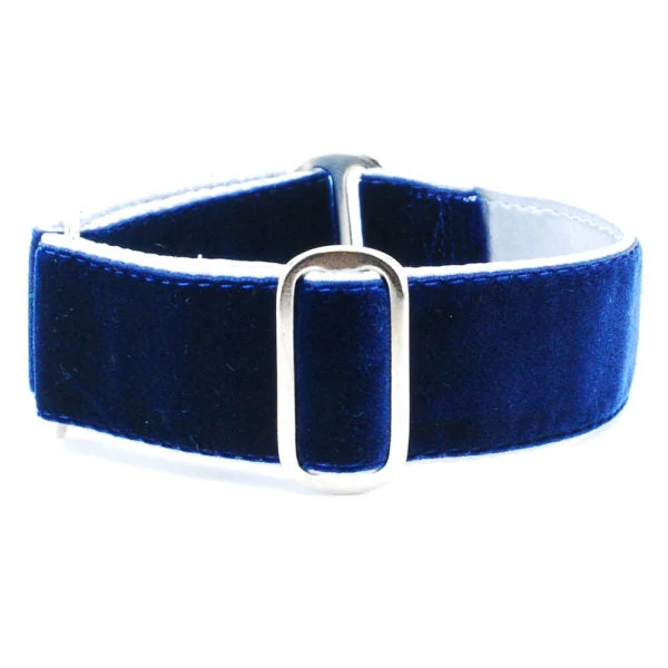 Fine Crafted Holiday Velvet – Blue Silver Martingale Dog Collar Reusable