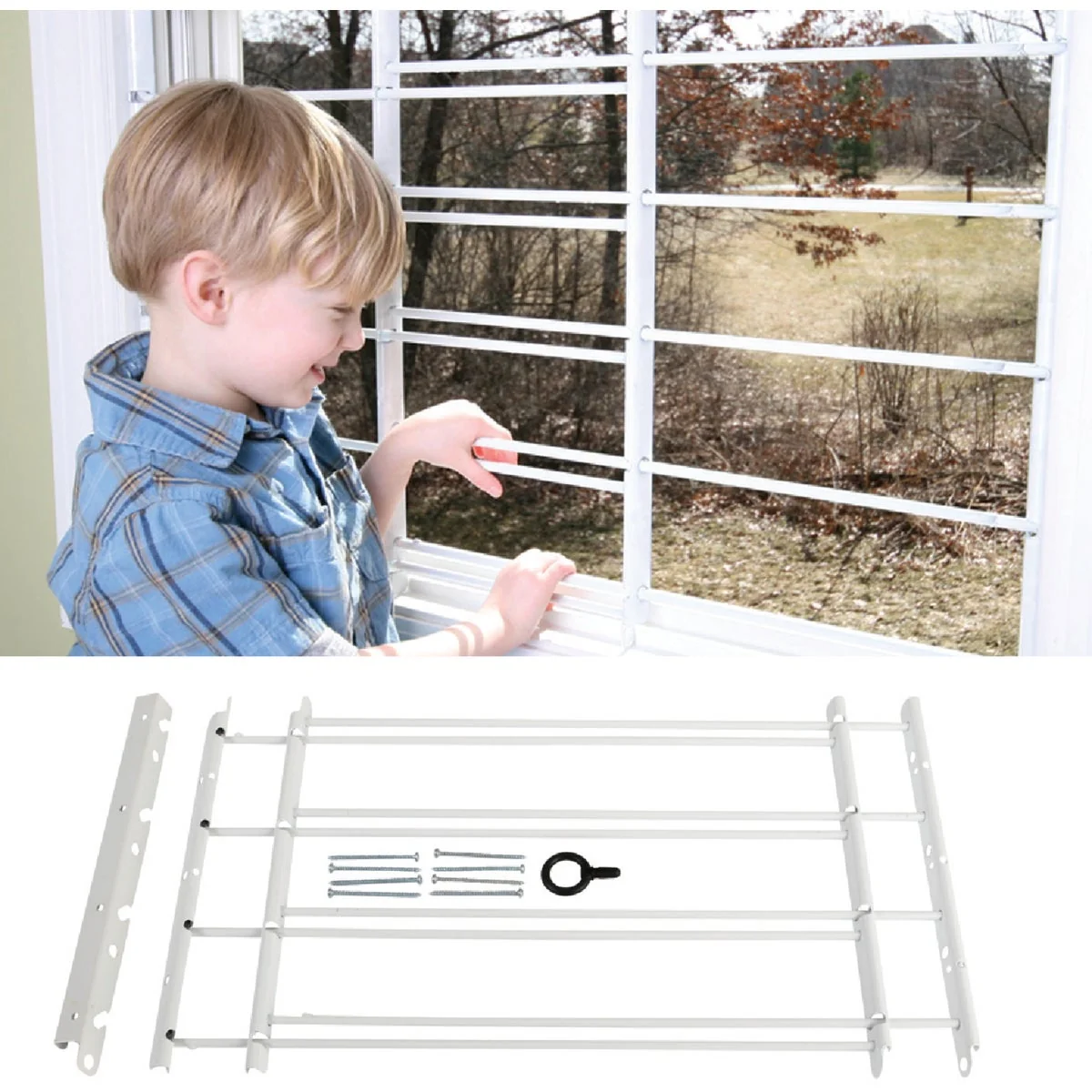 Consistent John Sterling Corp Hinged White Enamel 4-Bar Child Safety Window Security Guard High-Performance