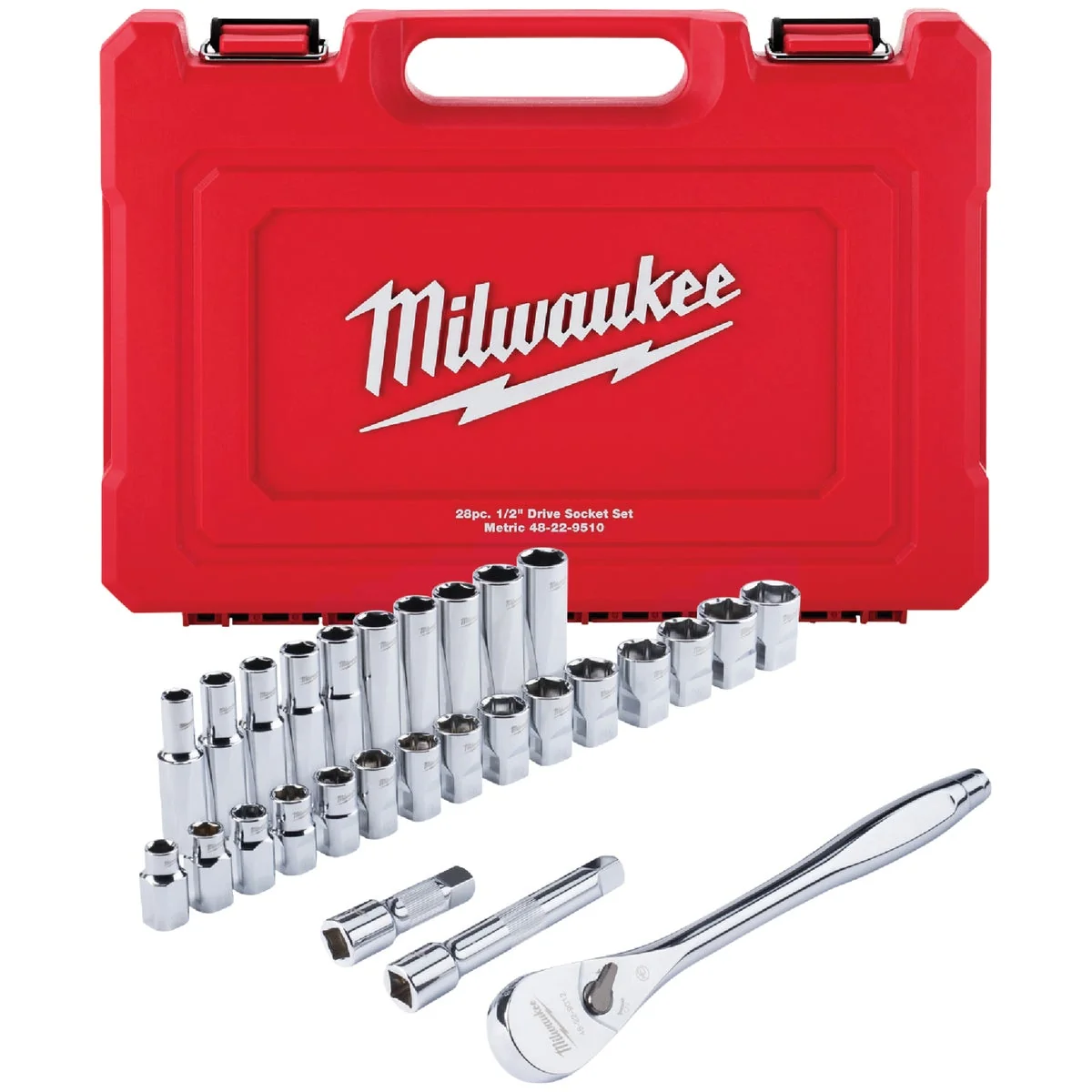 Solid Milwaukee Metric 1 2 In. Drive 6-Point Ratchet Socket Set 28-Piece Excellent